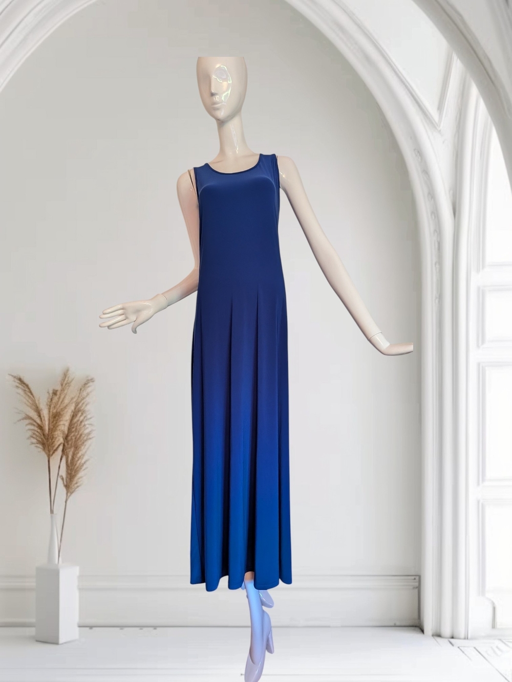 Nina Leonard Deep Blue Sleeveless Maxi Dress